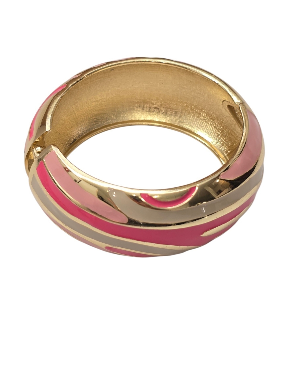 Pink & Gold Abstract Hinged Bangle - Picture 1 of 10